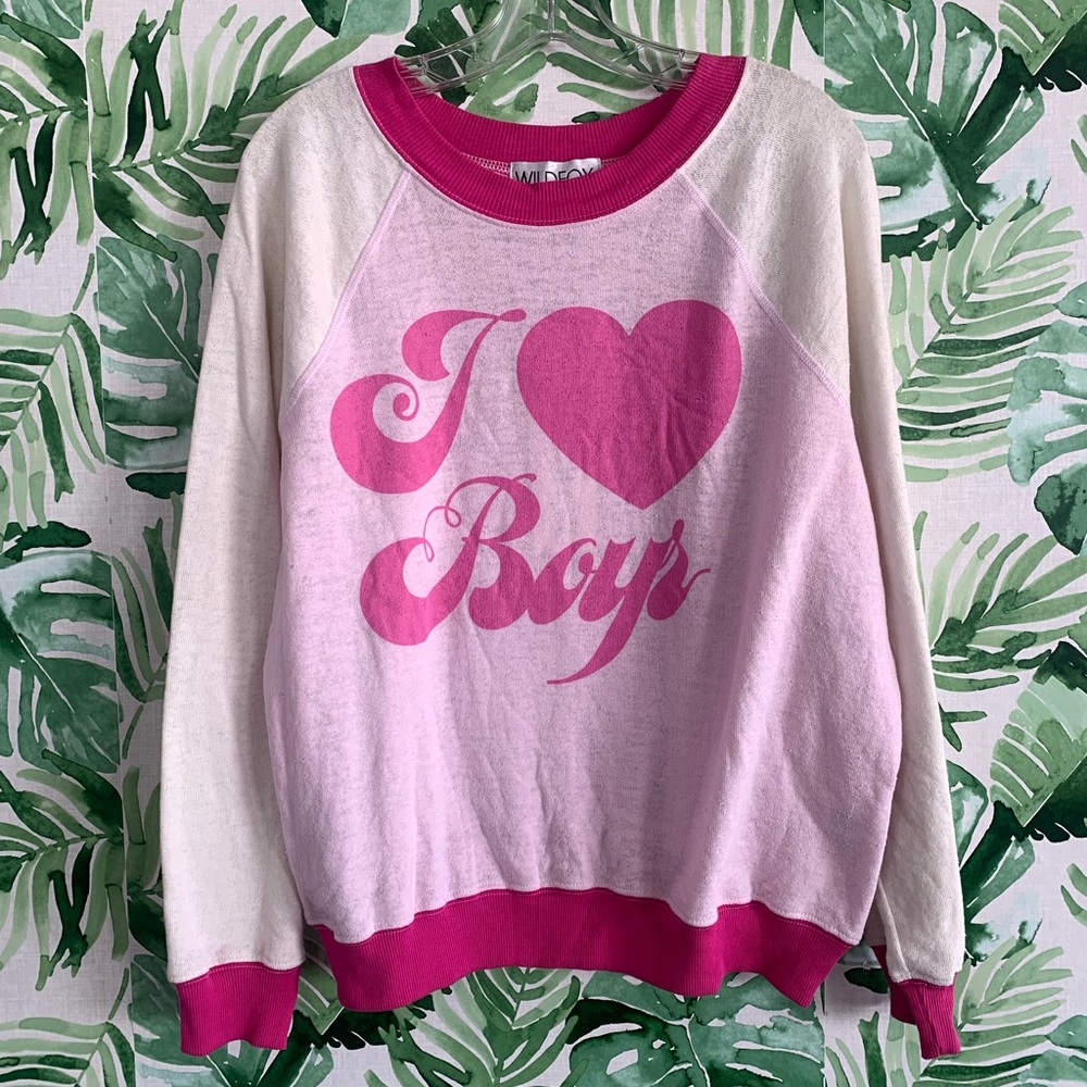 NWT Wildfox ‘I love boys’ pink sweatshirt sz S